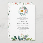 水彩桃色牡丹リース卒業パーティー 招待状 (正面/裏面)