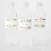 水彩桃色玫瑰和绿植葡萄酒瓶标签 ペットボトルラベル (ボトル)