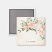 水彩桃色白色花朵优雅 マグネット (正面/裏面)