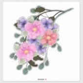 水彩桃色絵を描と紫色の花 シール (シート)