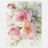 水彩桃色色彩の鮮やかの花 フリースブランケット (正面)