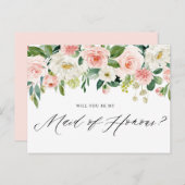 水彩桃色花卉做我的伴娘吧 インビテーションポストカード (正面/裏面)