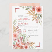 水彩桃色花卉 春季婚礼 招待状 (正面/裏面)