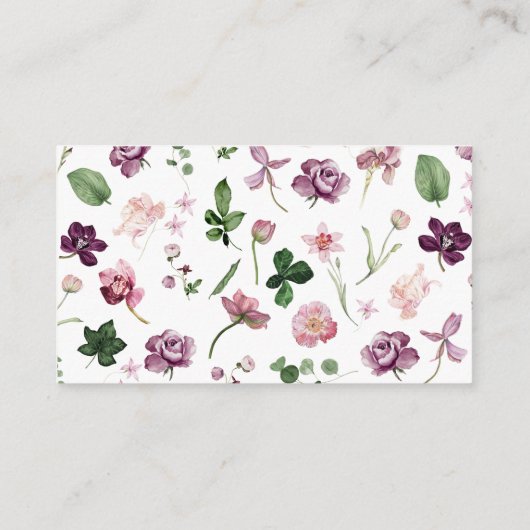 水彩桃色薄紫花ブライダルシャワーゲーム エンクロージャーカード (裏面)