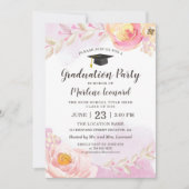 水彩桃色金ゴールドバラ庭園卒業パーティー 招待状 (正面)