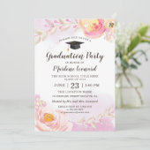 水彩桃色金ゴールドバラ庭園卒業パーティー 招待状 (スタンド正面)