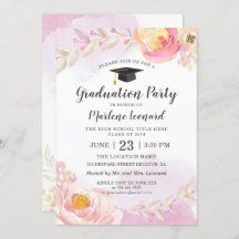 水彩桃色金ゴールドバラ庭園卒業パーティー