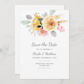 水彩桃色金ゴールドフローラモダン植物学 セーブザデート (正面/裏面)