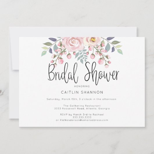水彩桃花書道ブライダルシャワー 招待状 (正面)