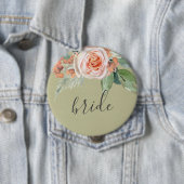 水彩桃花緑の葉金ゴールド花嫁 缶バッジ (インサイチュ)