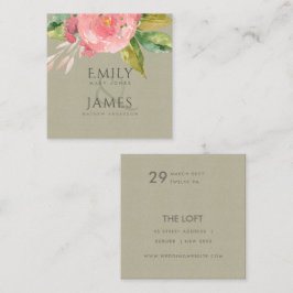 水彩桃花緑結婚葉 スクエア名刺