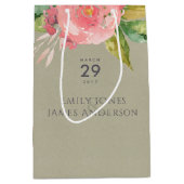 水彩桃花緑結婚葉 ミディアムペーパーバッグ (正面)