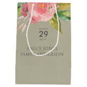 水彩桃花緑結婚葉 ミディアムペーパーバッグ (裏面)