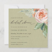 水彩桃花葉ブライダルシャワー 招待状 (正面)