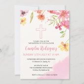 水彩桃花赤ちゃんバプテスマ 招待状 (正面)