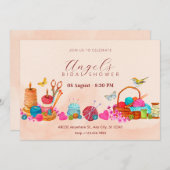 水彩桃裁縫ツールアートブライダルシャワー 招待状 (正面/裏面)