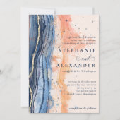 水彩桃青フォーマル結婚色 招待状 (正面)