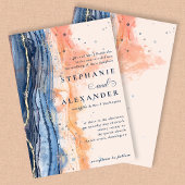 水彩桃青フォーマル結婚色 招待状