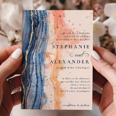 水彩桃青フォーマル結婚色 招待状