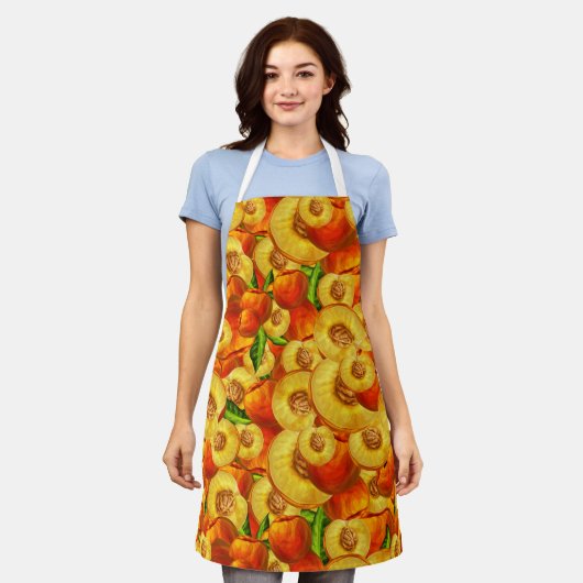 水彩桃 エプロン (着用した状態)