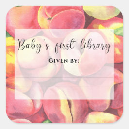水彩桃 – ベビー初の図書館 スクエアシール