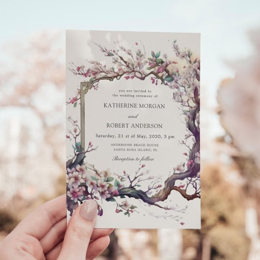 水彩桜さくらんぼフラワー結婚式招待状 招待状