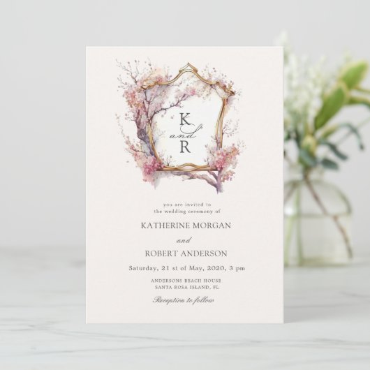 水彩桜さくらんぼフラワー結婚式招待状 招待状 (スタンド正面)