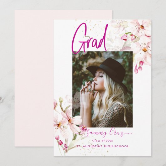 水彩桜の卒業式 案内状 (正面/裏面)