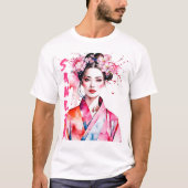 水彩桜の女性 Tシャツ (正面)