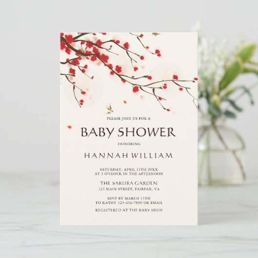 水彩桜の花のベイビーシャワー 招待状 (スタンド正面)
