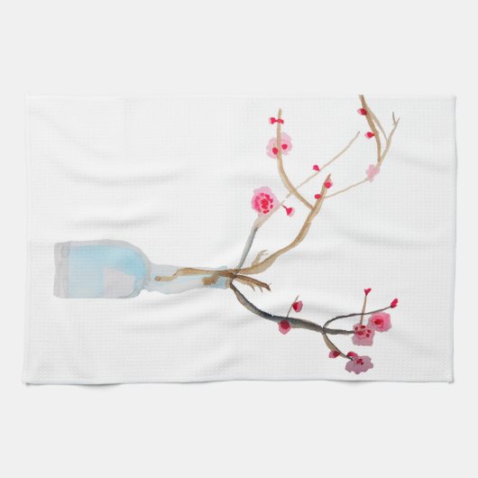 水彩桜ピンクさくらんぼ花 キッチンタオル (横)