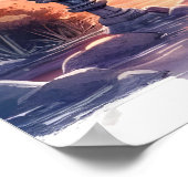 水彩桜日本のテンプルイン夕日 ポスター (角)