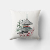 水彩桜花竹日本の寺 クッション (裏面)