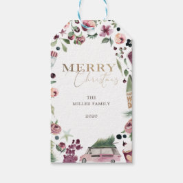 水彩梅と桃色のメリークリスマス ギフトタグ