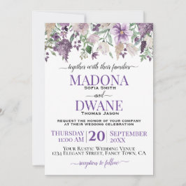 水彩梅と薄紫の花 招待状