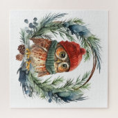 水彩梟かわいいクリスマスバード ジグソーパズル (横)