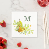 水彩梨と果実（緑） スタンダードカクテルナプキン (インサイチュ)