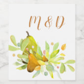 水彩梨と緑 ワインラベル (シングルラベル)