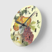 水彩梨と葡萄 ラウンド壁時計 (傾斜)