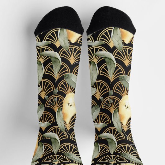 水彩梨と金ゴールドパターはかりで測ン ソックス (上部)