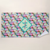 水彩梨サボテン花モノグラム ビーチタオル (正面)