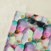 水彩梨サボテン花モノグラム ビーチタオル (インサイチュ)