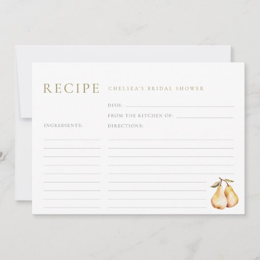 水彩梨ブライダルシャワーレシピカード 招待状 (正面)