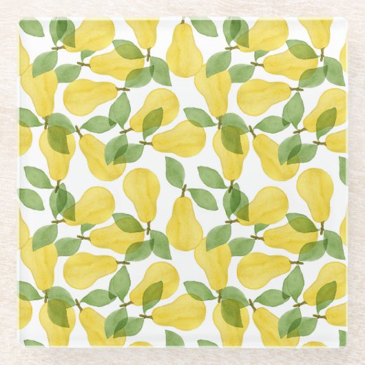 水彩梨：ハンドパター絵を描ン ガラスコースター (正面)