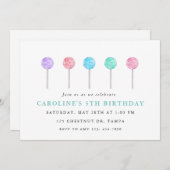 水彩棒つきキャンデー誕生日パーティーの招待 招待状 (正面/裏面)