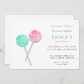 水彩棒つきキャンデー誕生日パーティーの招待 招待状 (正面/裏面)