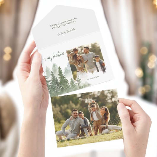 水彩森クリスマス書道写真 オールインワン招待状