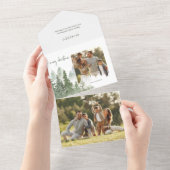 水彩森クリスマス書道写真 オールインワン招待状 (貼ってはがせる)