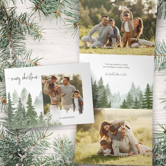 水彩森クリスマス書道写真 三つ折りカード