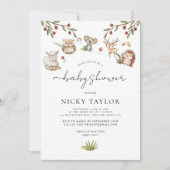 水彩森林かわいい動物ベビーシャワー 招待状 (正面)